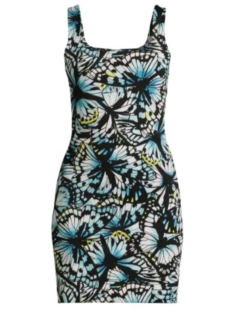No Boundaries Black Butterfly Print Mini Dress with Blue & Yellow Accents - XXL
